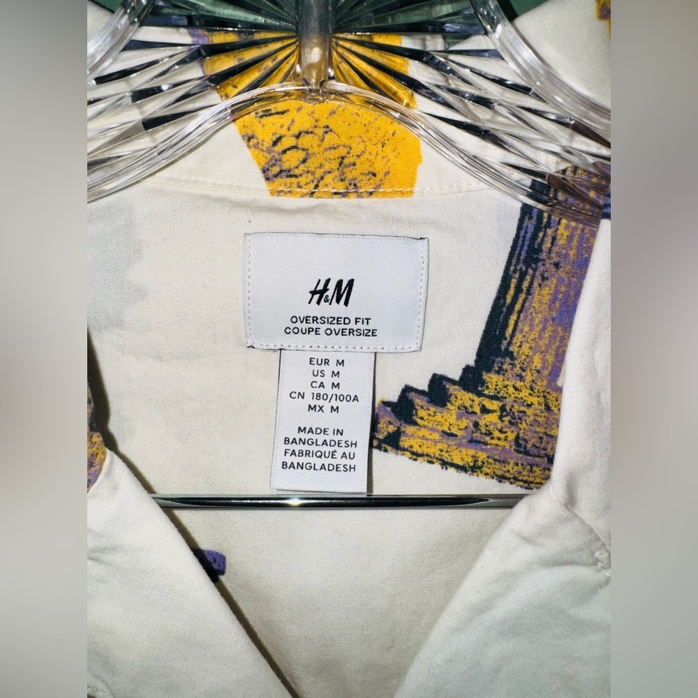 H&M Men's Casual Shirt - White and Yellow Graphic - Picture 3 of 4